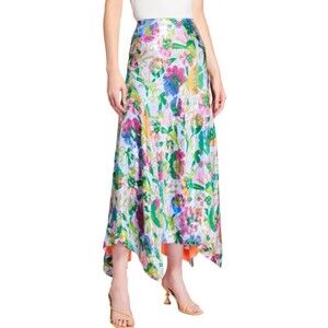 TANYA TAYLOR Silk Blend Handkerchief Skirt In Fan Floral metalic New. Size 0